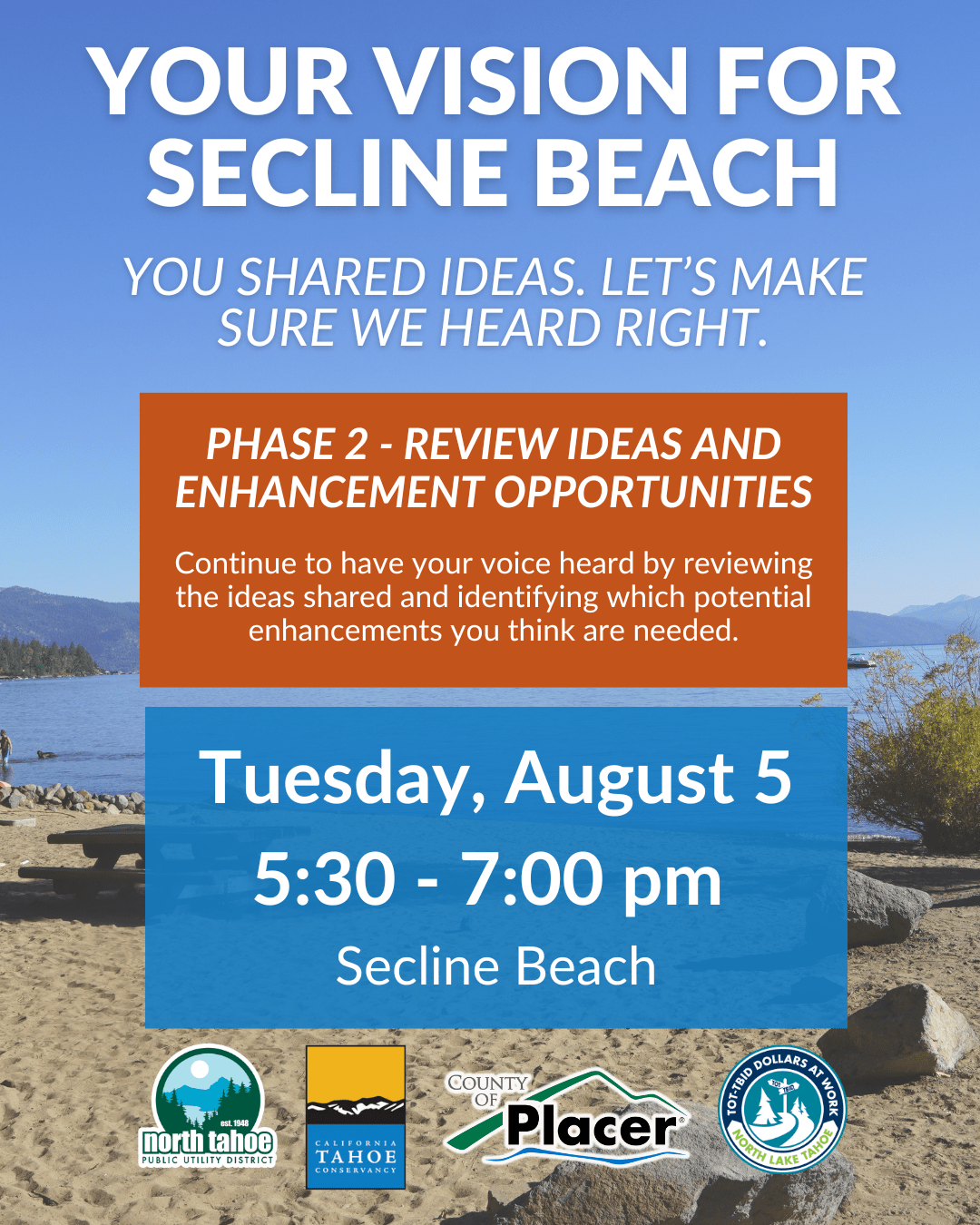Share Your Input on the Future of Secline Beach Date & Time: Tuesday, August 5 | 5:30 – 7:00 pm